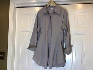 Planet Lauren G Women 10 Oversize BlueStripe Cotton Tunic Lagenlook Assymetric